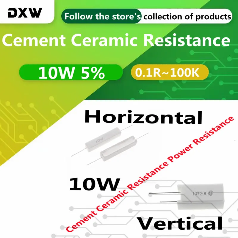 10 peças 10 resistência cerâmica de cimento 5% 0.1 ~ 100k 0.22r 5r 6.8r 8r 10r 15r 22r 100r 300r 470r 1k 1.2k 5k 10k 3k resistência de potência