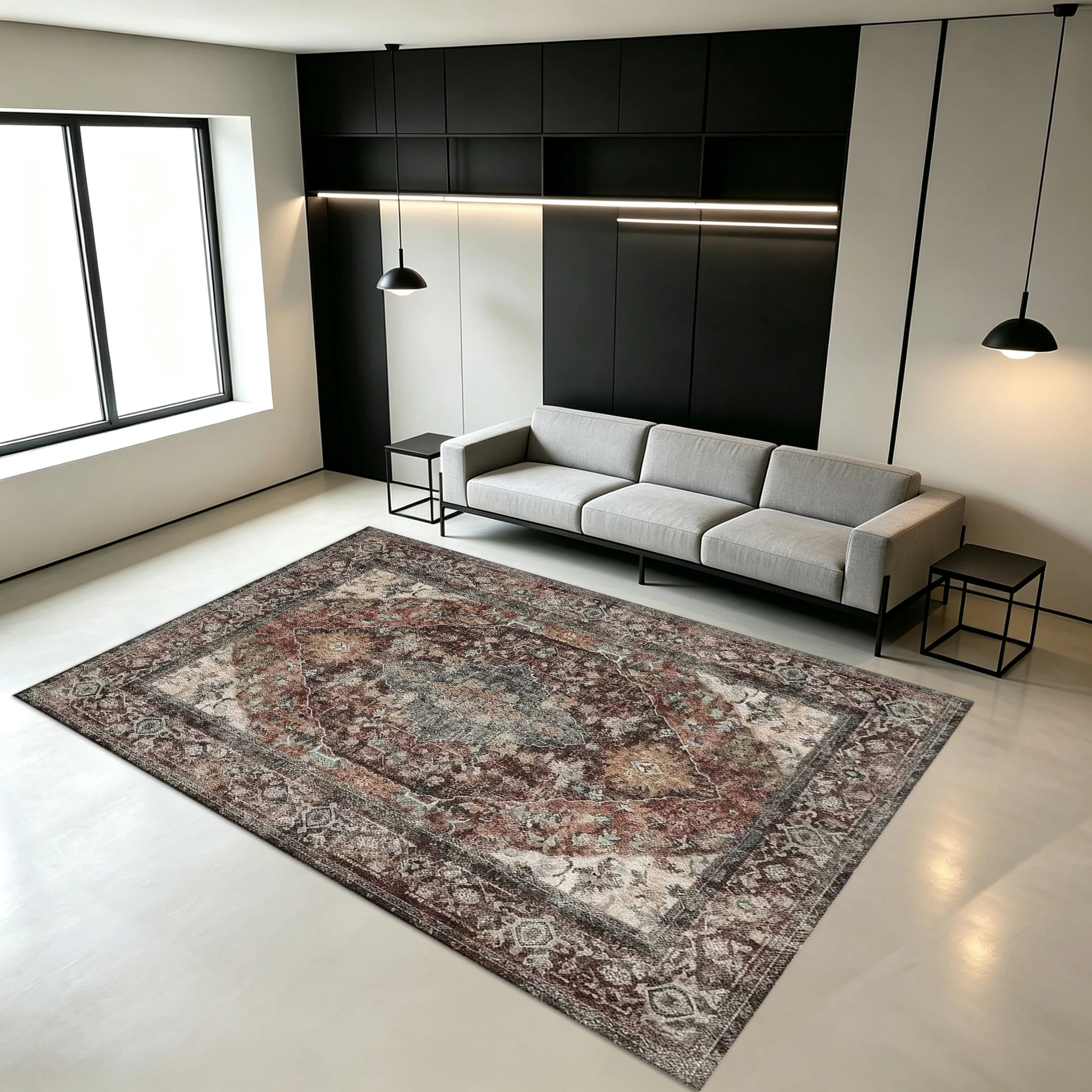 Faded Vintage Persian Carpet Floor Decoration, Retro Medal Square Rug, Soft Non-Slip Floor Mat Suitable for Living Room and Bedroom