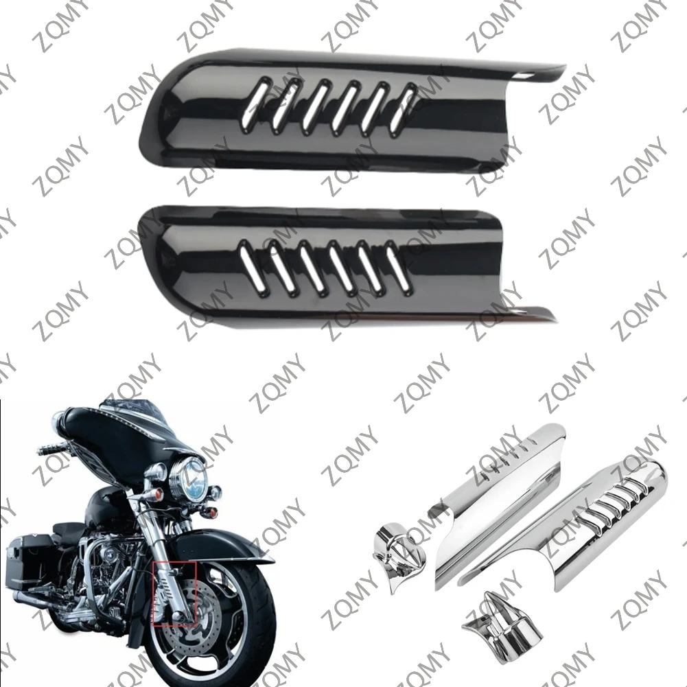 Motorcycle Fork Lower Leg Deflectors Shield Cover Chrome For Harley Touring FLHT 2000-2007 2008 2009 2010 2012 2013 Black/Chrome