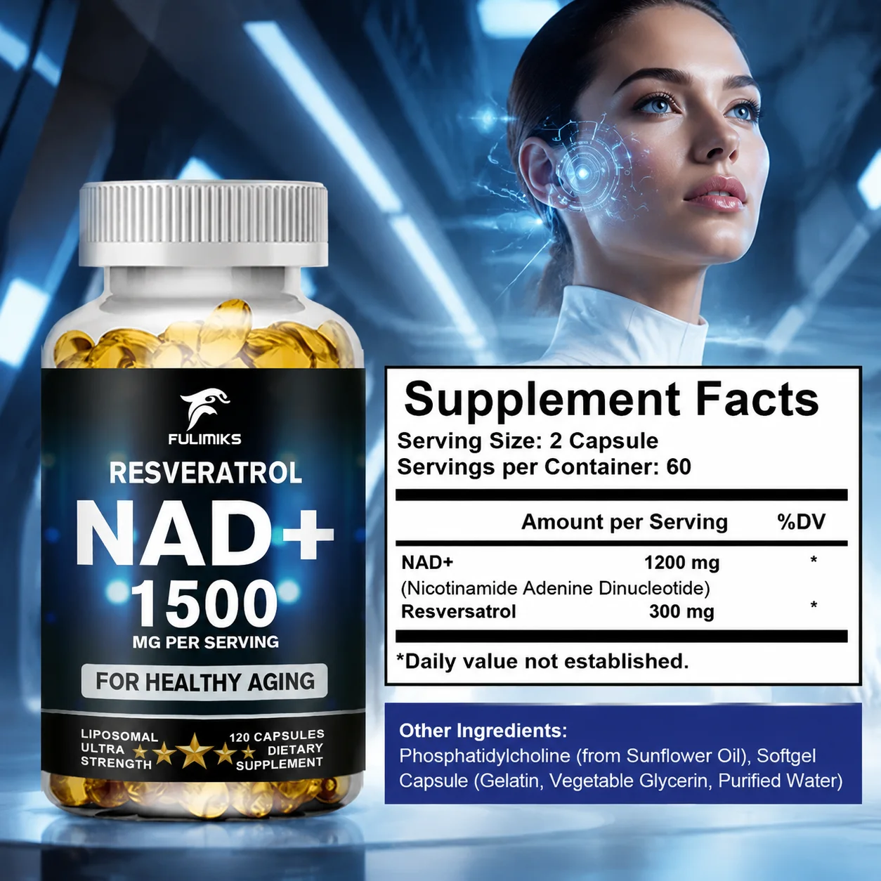 NAD Supplement, Help Boost Energy Level, Support Cellular Repair & Metabolism, Promote Healthy Aging, Maintain Mental Clarity, Antioxidant Support, Improve Overall Body Wellness