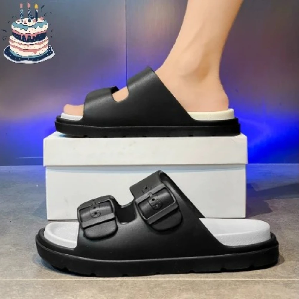 

Летние новые двухслойные шлепанцы на толстой подошве с эффектом ходьбы по облакам, пляжная обувь, мужские тапочки