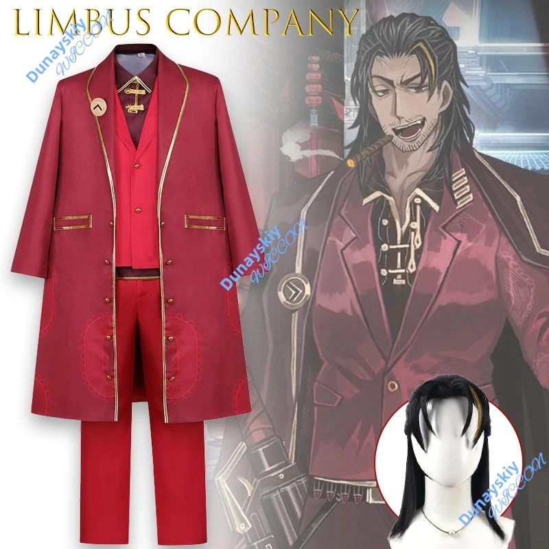 Костюм для косплея по аниме-игре Limbus Company Lei Heng: Красный атласный официальный костюм, длинное пальто, униформа для мужчин, на Хэллоуин, карнавал, вечеринку