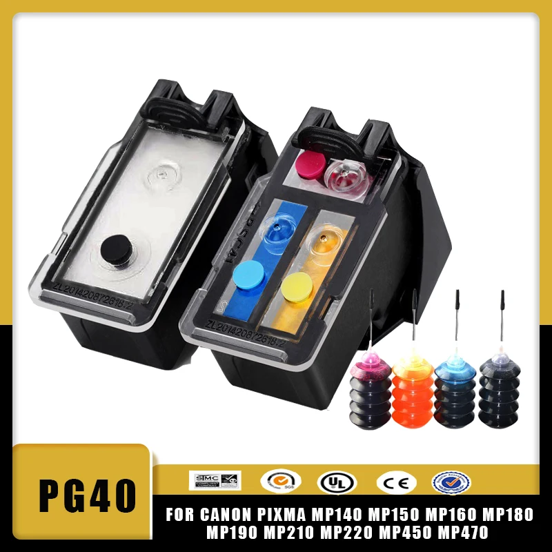 Vilaxh-cartucho de tinta rellenable PG-40, cartucho de tinta para Canon Pixma, MP140, MP150, MP160, MP180, MP190, MP210, MP220, MP450, MP470, CL-41,