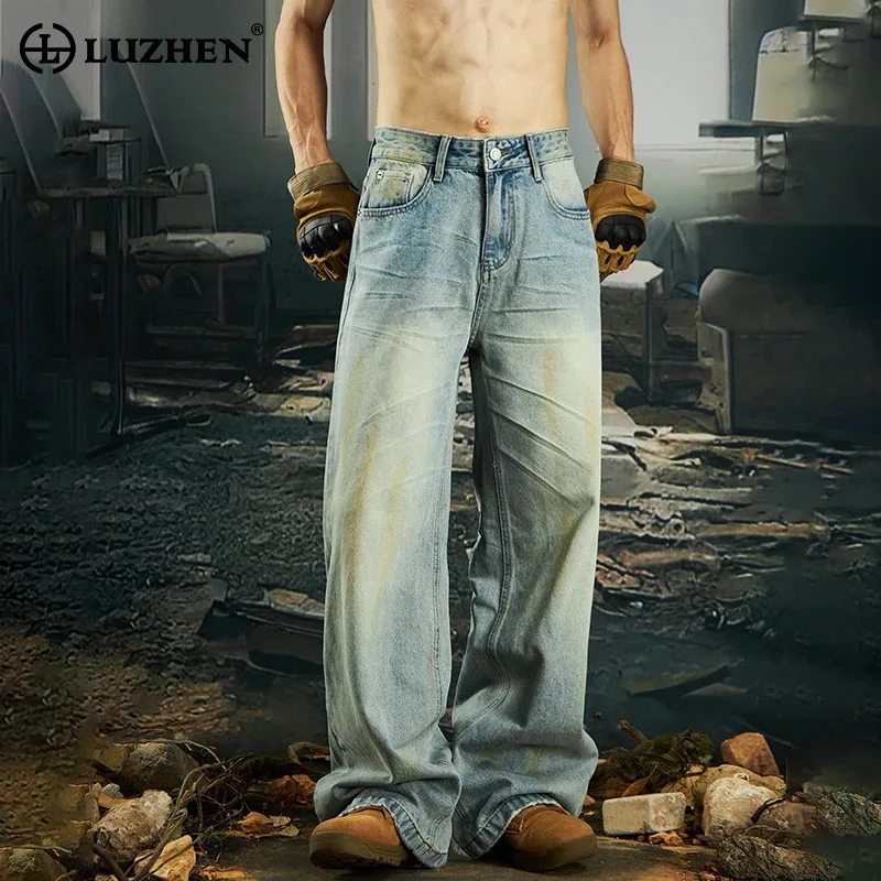 

LUZHEN Original Gradient Washed Vintage Straight Casual Denim Pants Men 2025 New Loose Wide Leg Jeans Streetwear Clothes JY2987