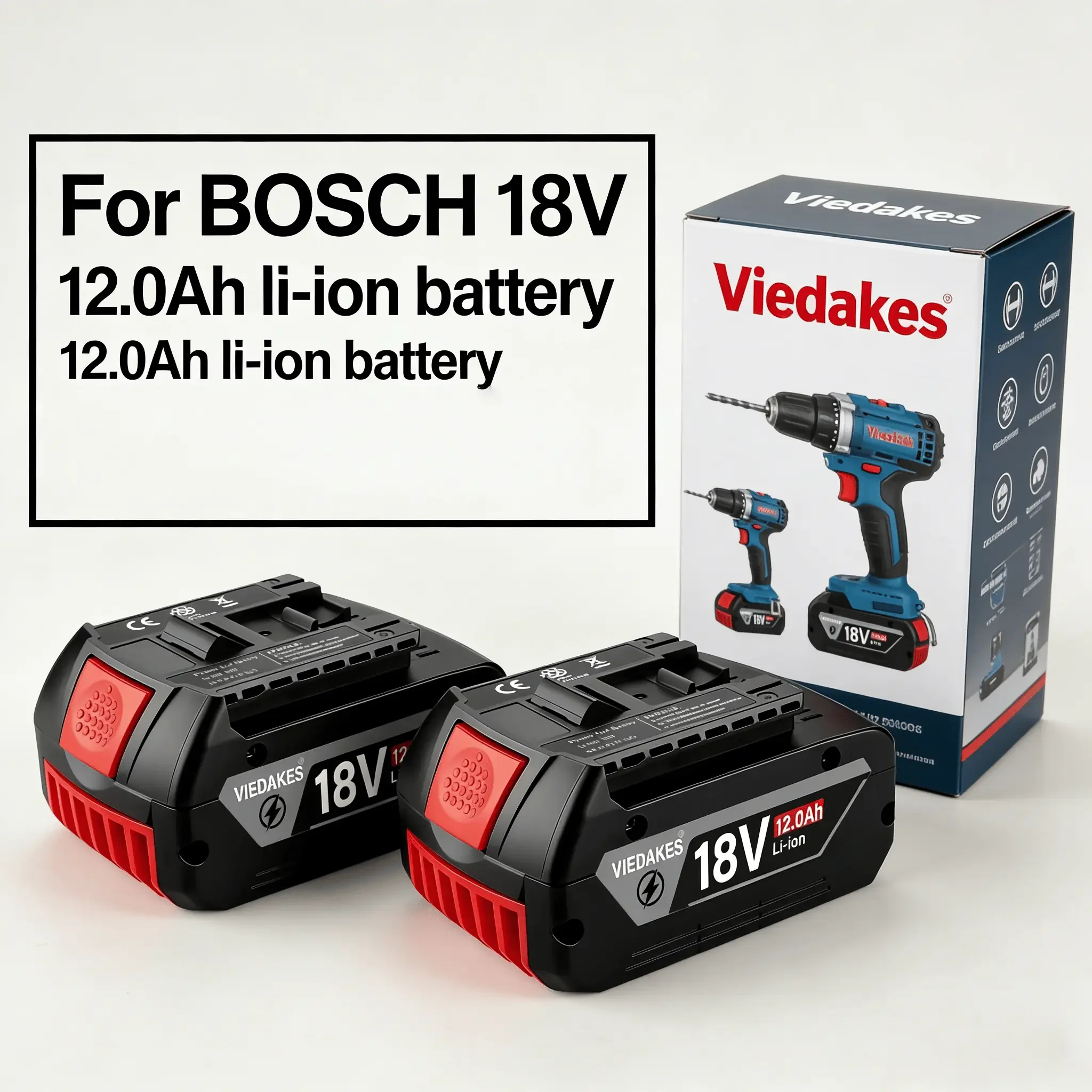 

Аккумулятор VIEDAKES 18В 12000 мАч для замены батарей Bosch 18В для электроинструментов BAT609 BAT610 BAT618