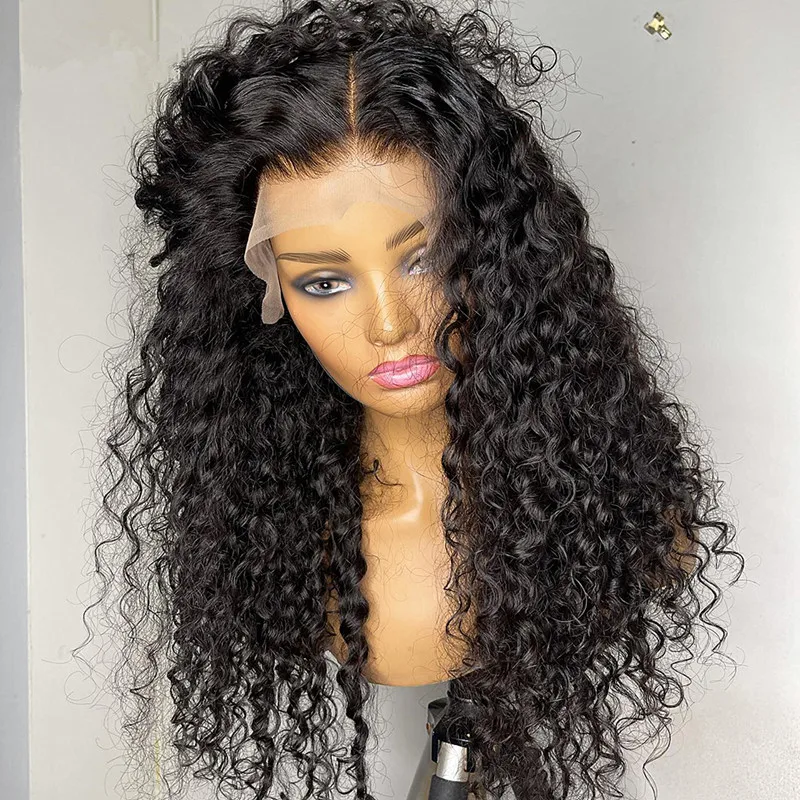 Soft Glueless 180Density 26Inch Long Natural Black Kinky Curly Deep Lace Front Wig For Women With Baby Hair Preplucked Daily