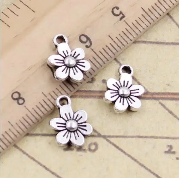 

50pcs 12x9mm Tibetan Silver Alloy Charms Double Sided Flower Pendants Antique Jewelry Making EF3663