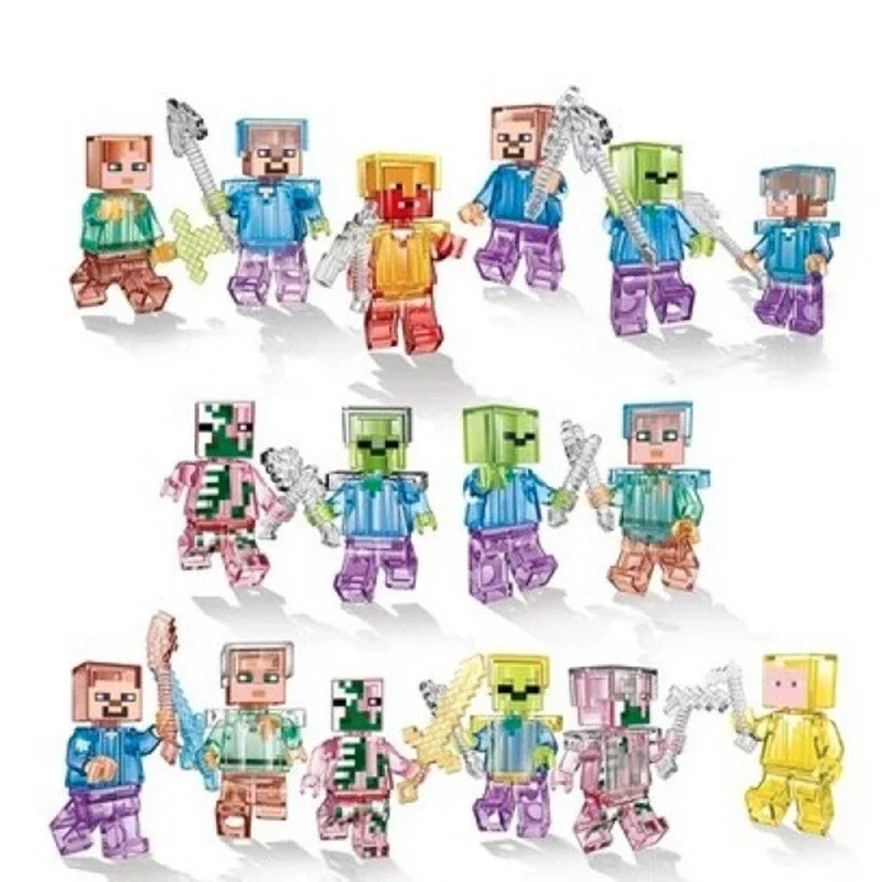 Set Minecrefte Steve Building Bricks Cartoon Creeper Villager Bear Horse Bubbles DIY Toys for Children Birthday Gift Blocks Toy