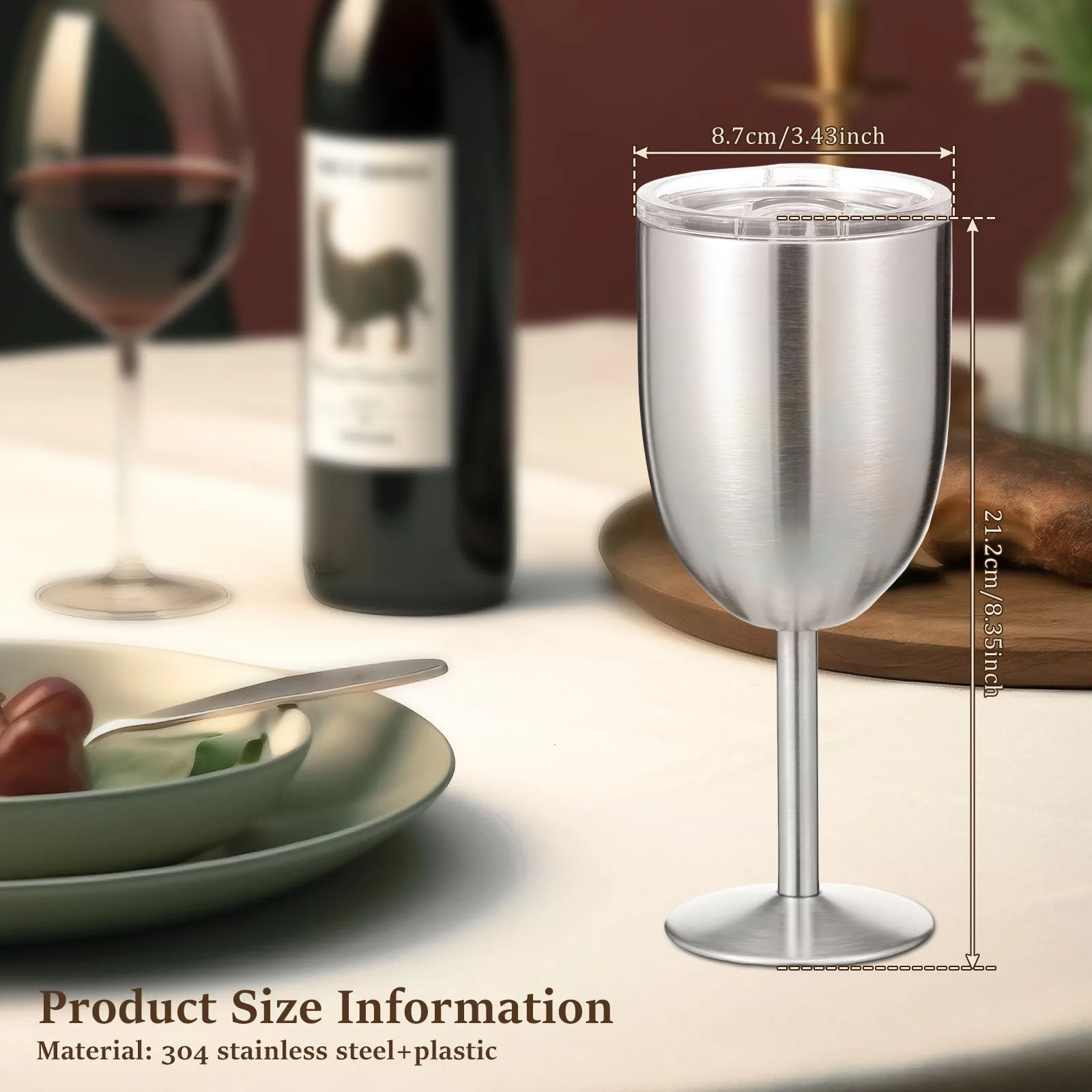 304 Stainless Steel Wine Goblet with Lids Leak-proof Insulated Double Walled Wine Glass Wineware for Party Candlelight Dinner