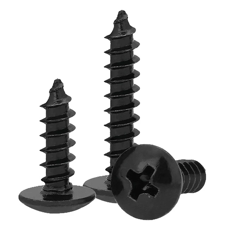 10pcs/lot M2.6 M3 M3.5 M4 M5 BLACK CARBON STEEL Phillips Truss Head Cross Recessed Mushroom Head Self Tapping Screws