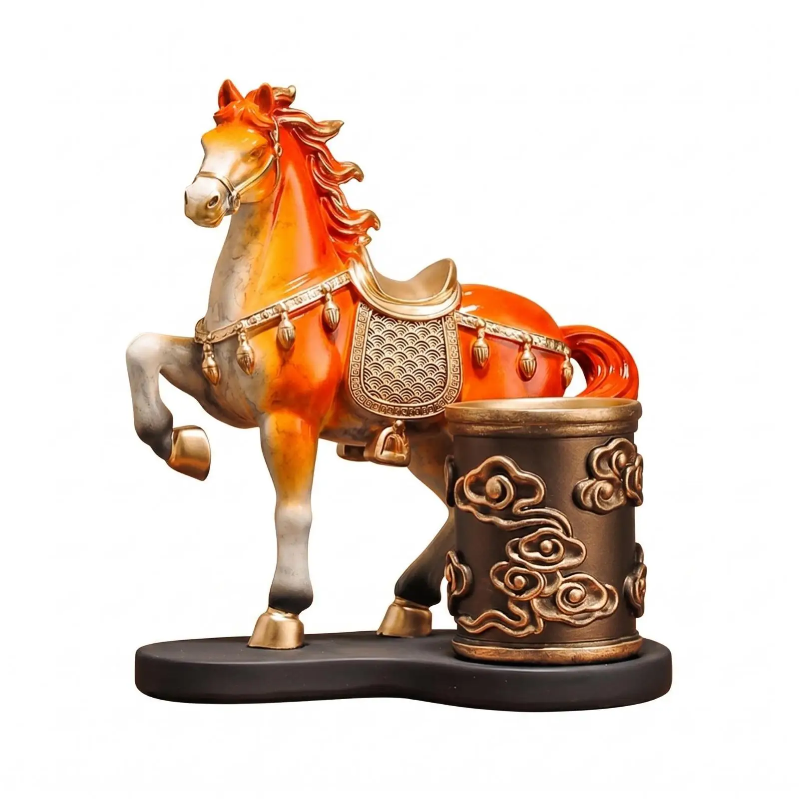 Hand Painted Horse Pen Holder Cup for Desk Organizer Resin Office Decor Pencil Storage Holder