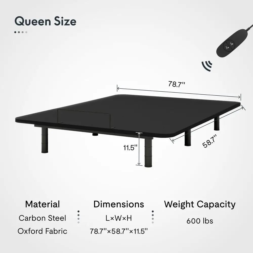 Adjustable Bed Frame Base Queen Size,Segmented Design,Easy Assemble,Oxford Fabric Bedspread,Wired Remote,Whisper Quiet Durable