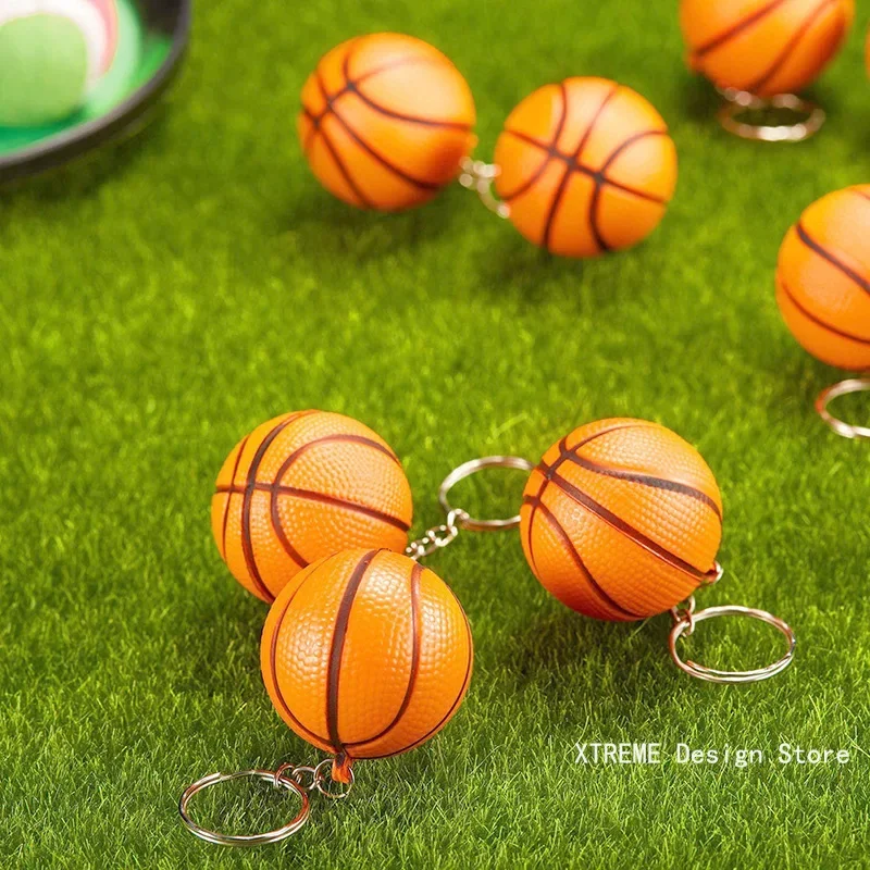 PU Leather Soft Foam Sponge Ball Keychain Football Basketball Soccer Squeeze Stress Ball Relief Toys Anti Stress Ball Bag Parts