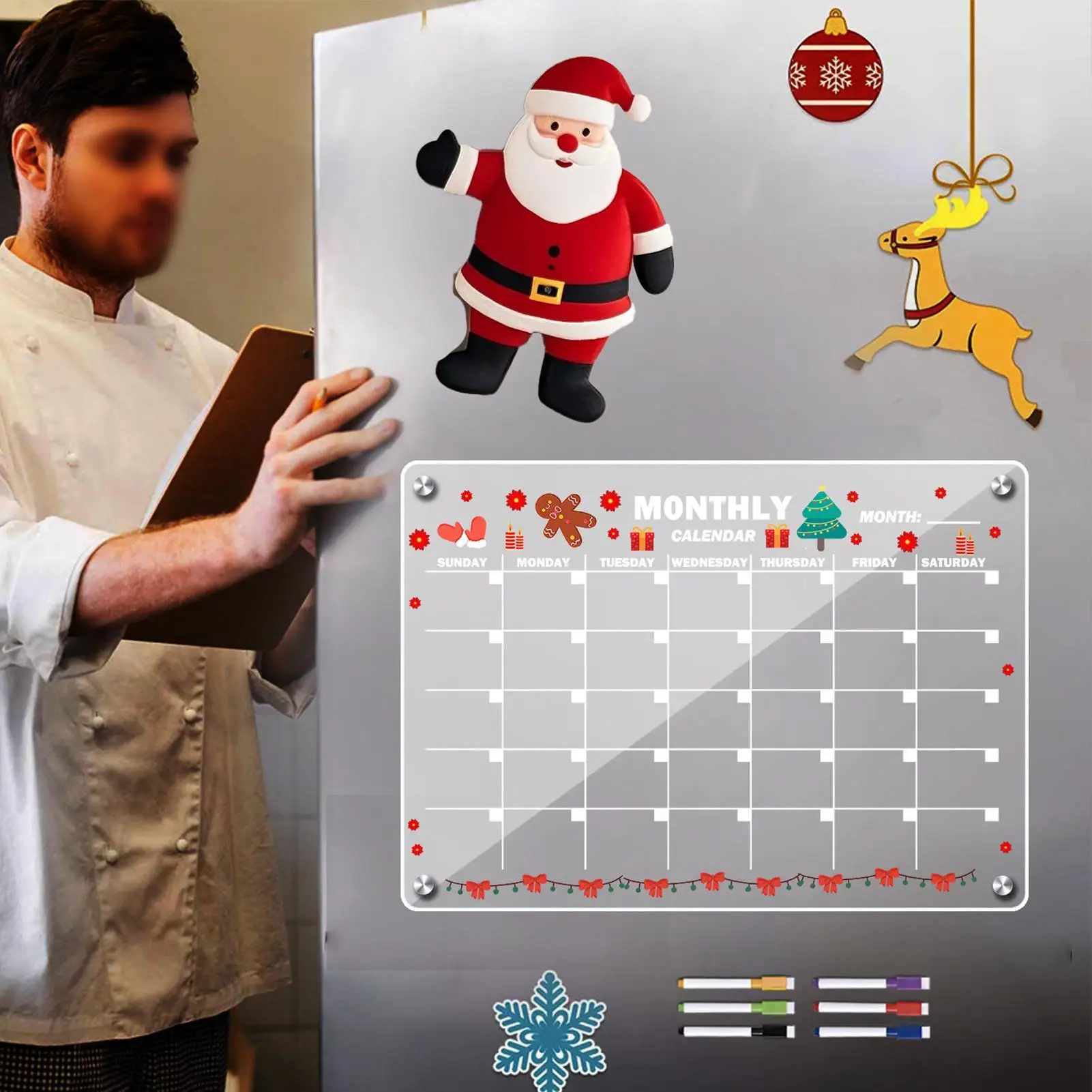 لوح مسح جاف مغناطيسي، تقويم شهر واضح، مخطط شهري مغناطيسي من الأكريليك لثلاجة النوم، معلمي شقة المطبخ