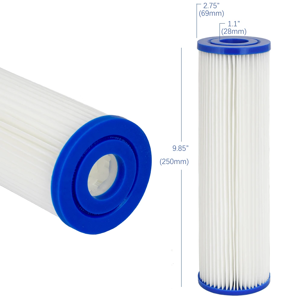 Coronwater 2.5 "X 10" Xếp Ly Polyester Nước Lọc Cao Lưu Lượng Trầm Tích Cho Bình Lọc Nước
