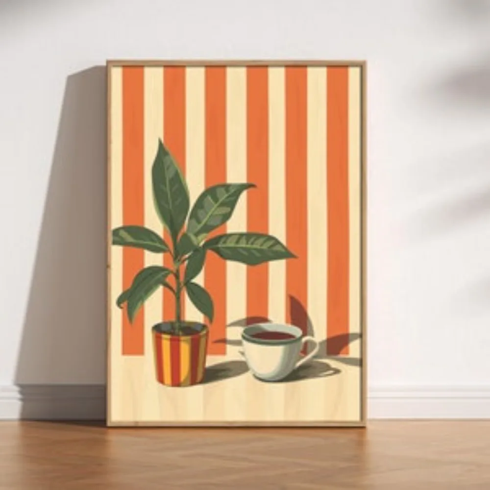 1pc Frameless Canvas Painting Retro Coffee Printing Warm Stripes Food Beverage Kitchen Poster Restaurant Wall Art Decoration