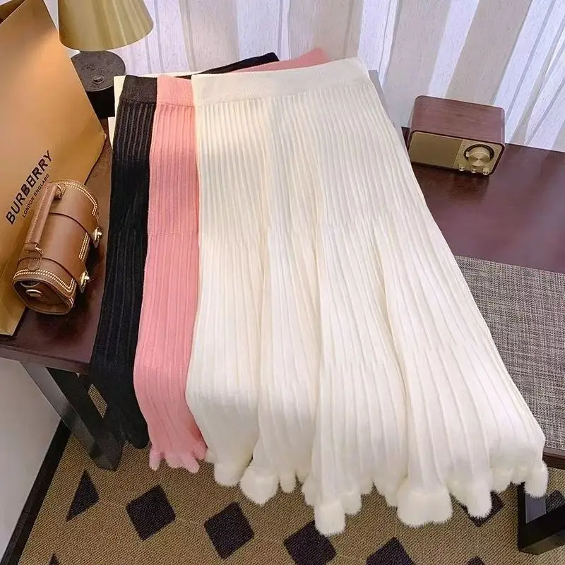 

Розовые вязаные утягивающие универсальные Faldas Roupas Feminina, осенние длинные юбки с высокой талией, плиссированные большие распашные юбки, готическая одежда