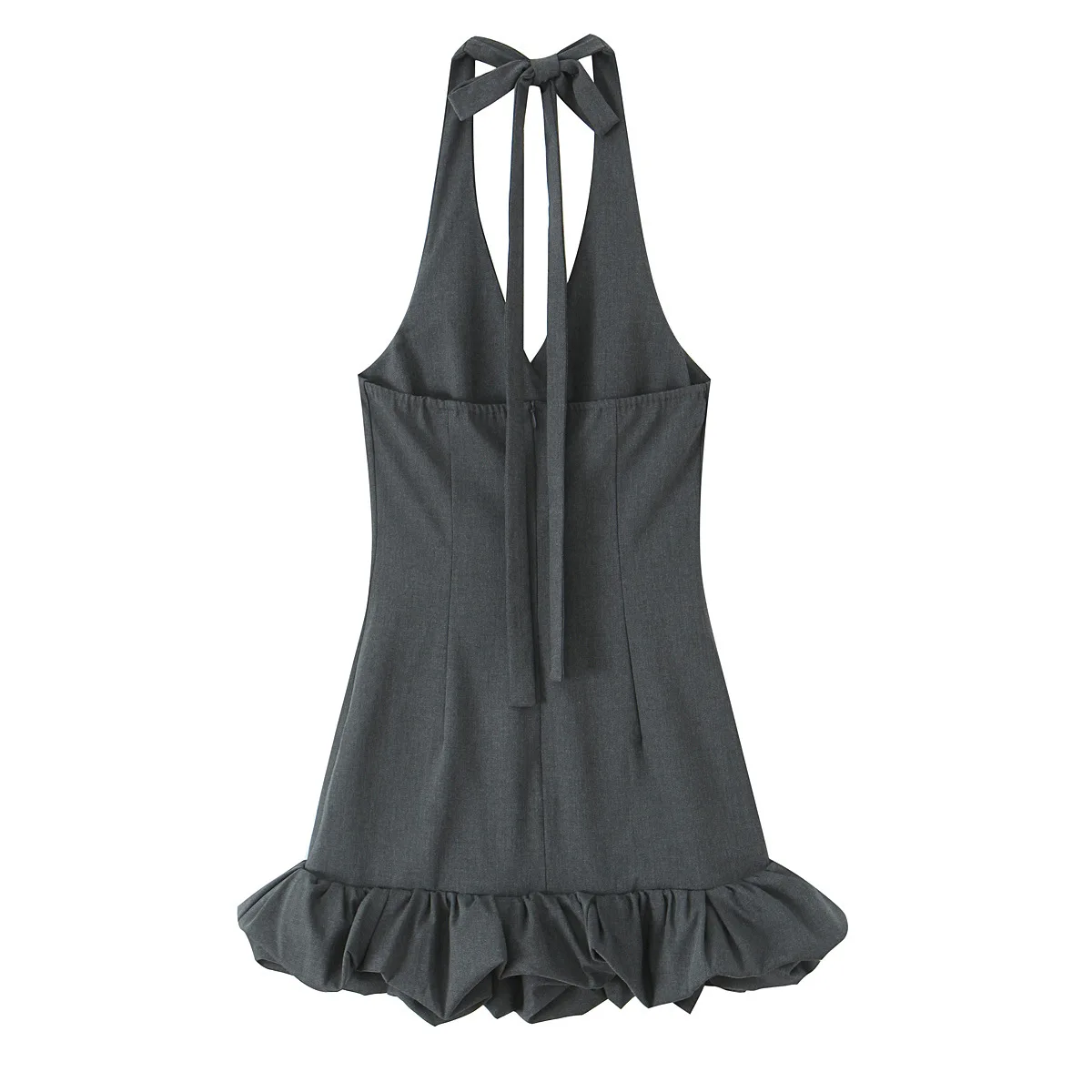 -minivestido ajustado con cuello Halter para mujer, vestido Sexy plisado de Color liso con espalda descubierta y una hilera de botones, sin mangas, a media cintura