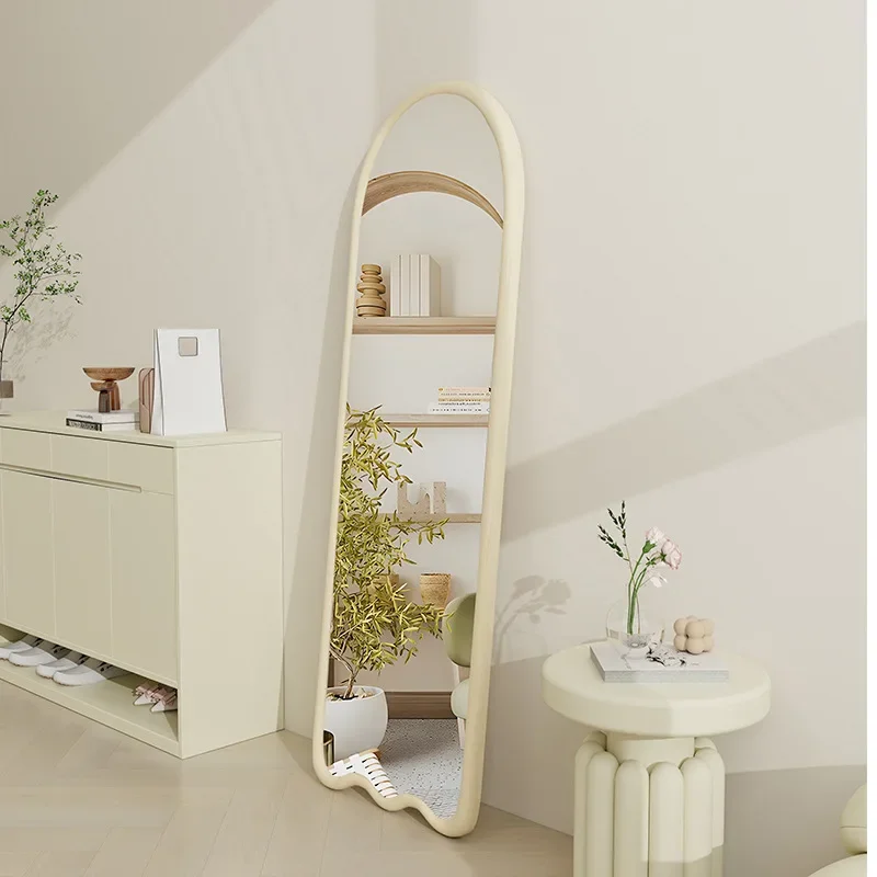 French romantic wavy irregular high definition anti-shattering flour mirror PU full length vanity mirror easy to clean