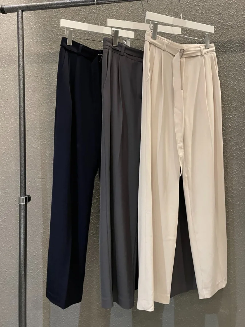 

Шикарные широкие брюки с высокой талией, женские утягивающие повседневные брюки длиной до пола с поясом на талии, весенний сезон, женские модные брюки