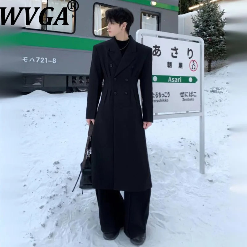 WVGA Autumn Winter New Men Dark Style Fashion Suit Jakcet Niche Chic Casual Turn-Down Collar Long Sleeved Trench Coat Ins W27926