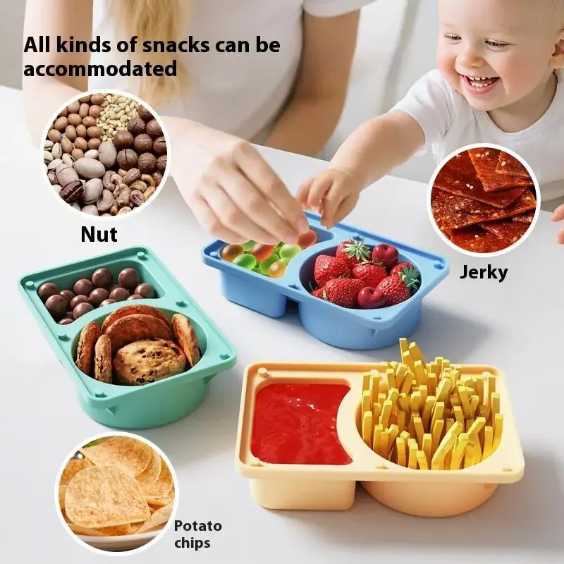 

2-Compartment Snack Containers With Lids - BPA-Free Leakproof Silicone Sauce Box For Condiments, Lunch & Picnic Storage