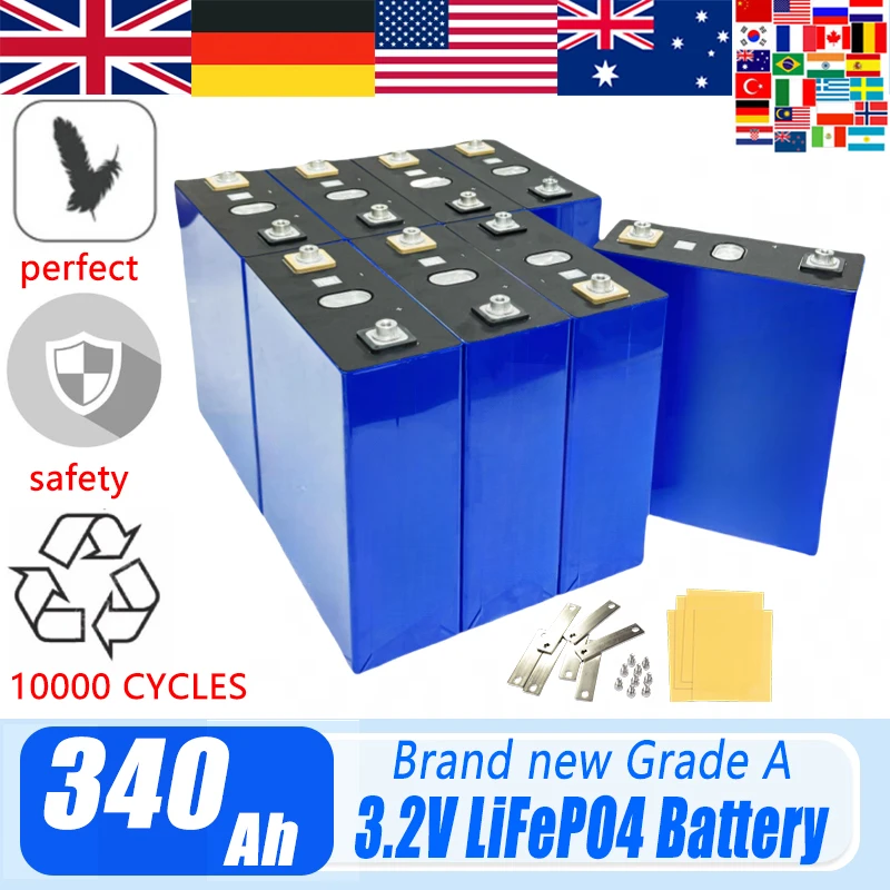 

10000+ Cycles 3.2V 340Ah LiFePO4 Battery Rechargeable Lithium Iron Phosphate Cell DIY 12V 24V 48V RV EV Golf Cart Grade A Cells