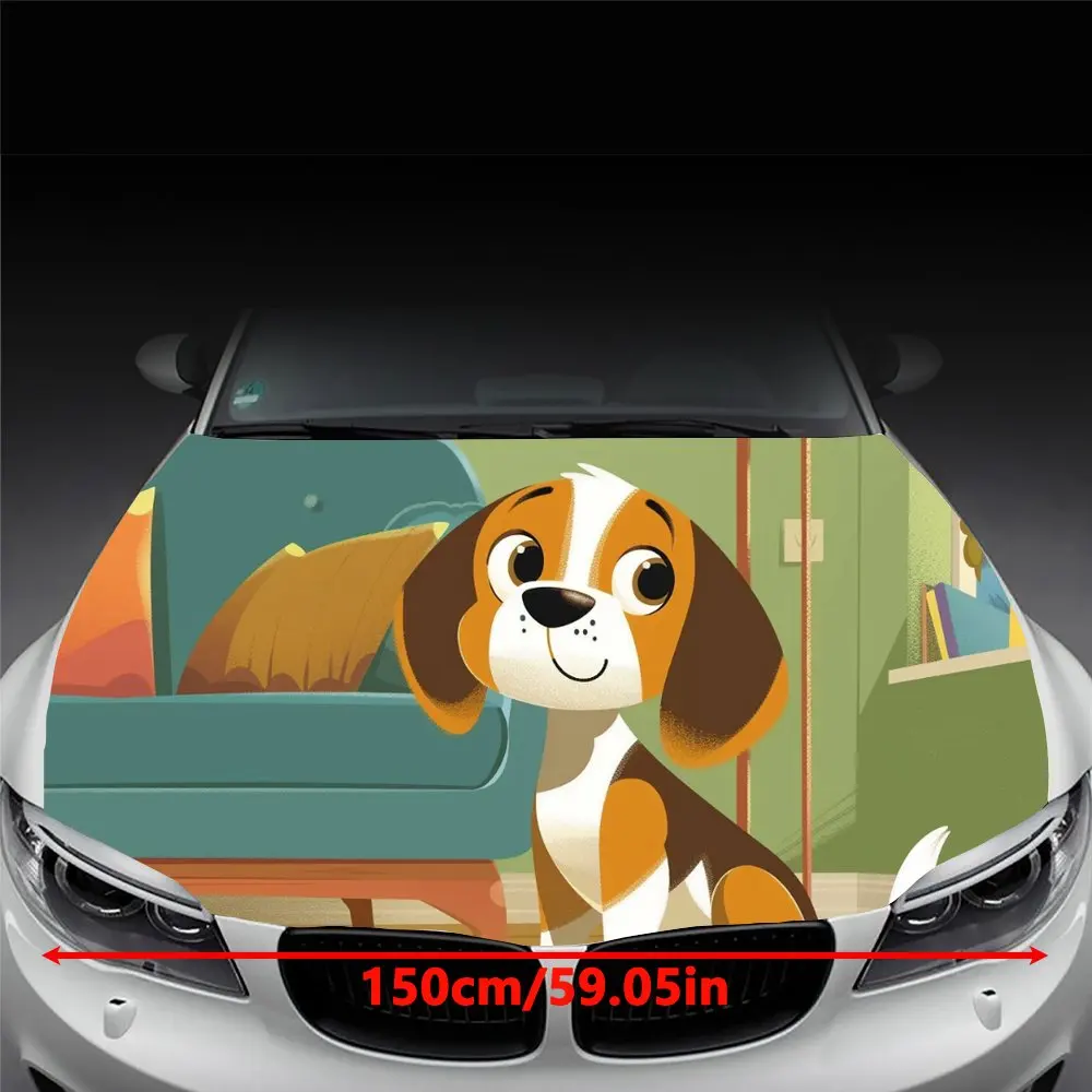 Clever Cartoon Animal Beagle Print Car Hood Wrap Color Vinyl Sticker Truck Graphic Bonnet DIY Auto Accessories Decoration Decal