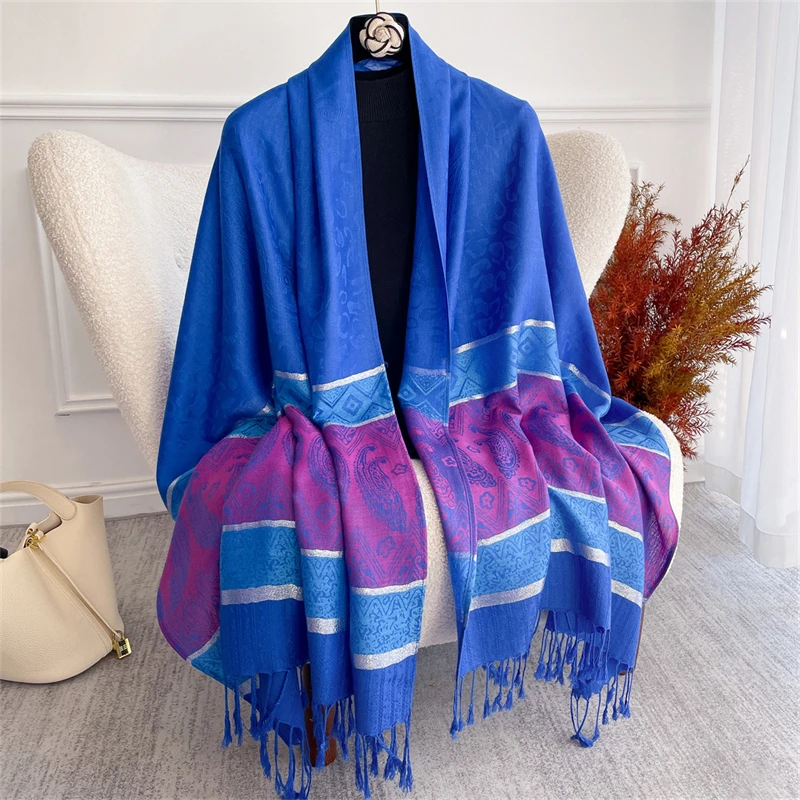 2025 New Luxury Autumn Cashmere Pashmina Shawls Women Warm Jacquard Scarves Lady Wrap Foulard Poncho Echarpe Stoles Scarf image 2