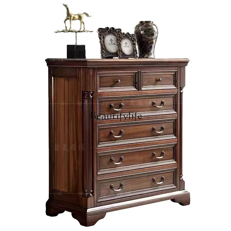 

American all solid wood six-chest cabinet, bedroom drawer storage storage cabinet, European retro