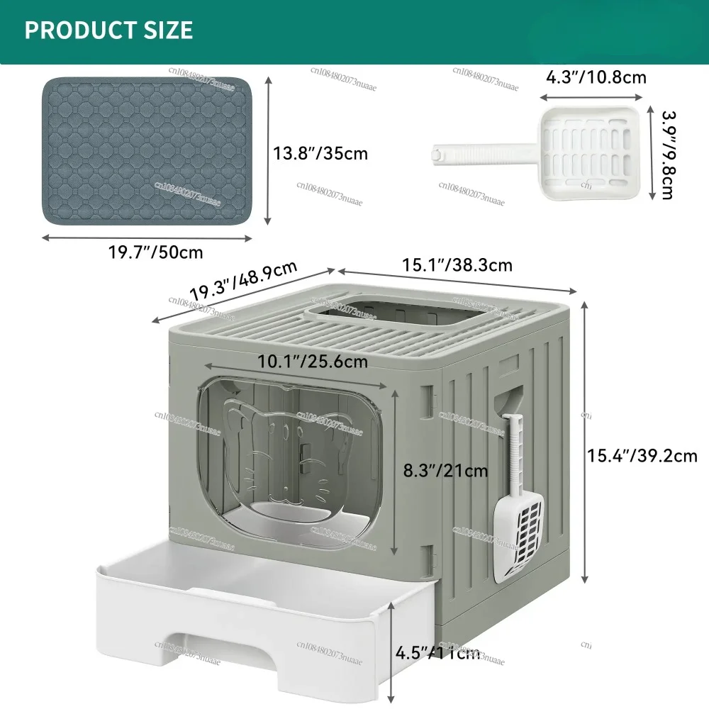 Large Enclosed Cat Litter Box with Cushion & Litter Scoop,Front Entry Top Exit Door,Cat Self-Grooming Deodorizer