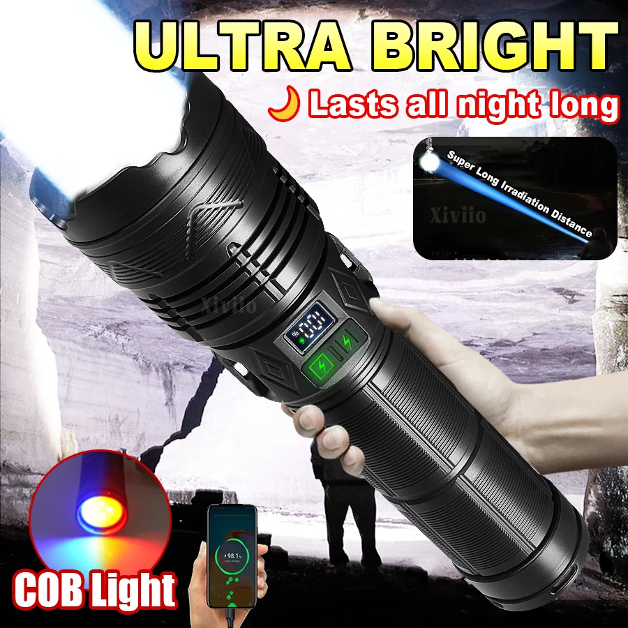 Most Powerful LED Flashlight USB Rechargeable Tactical Torch Light Ultra Bright Long Range Zoom Flashlights Fishing Camping Lamp