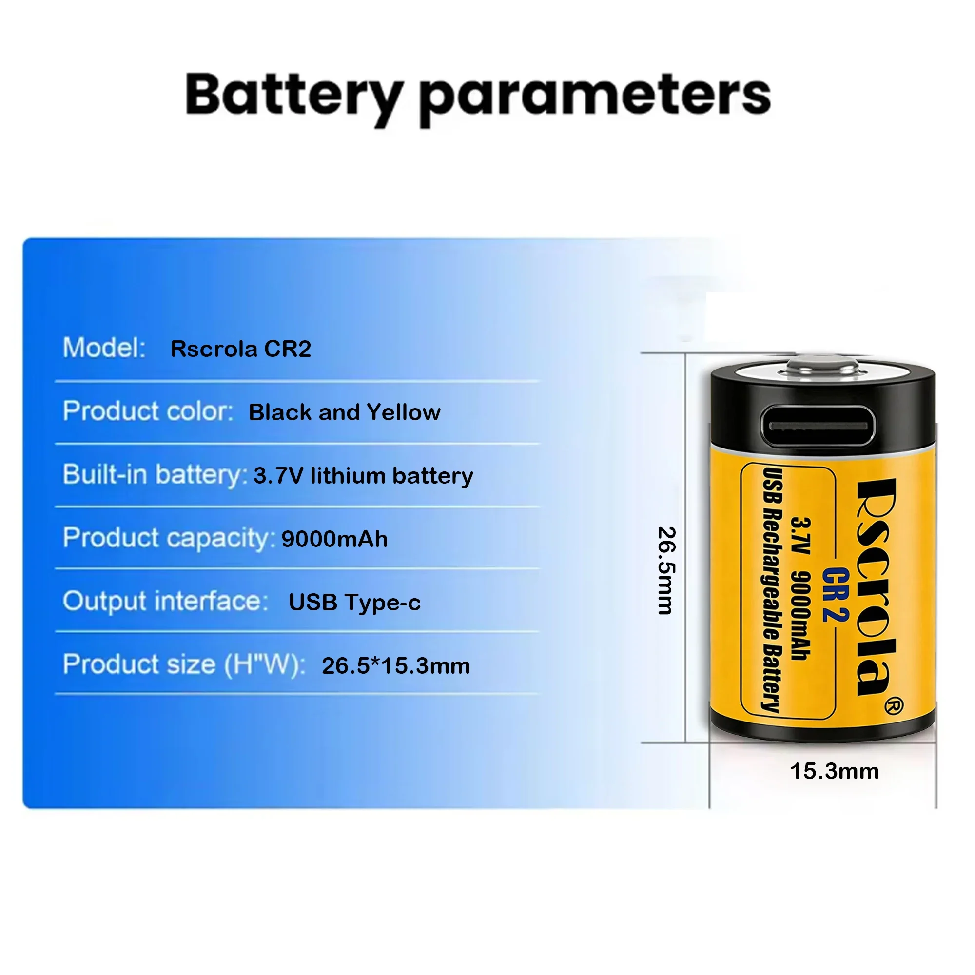 Rechargeable CR2 Batteries,3V-3.7v 9000mAh CR2 Lithium Battery with USB Type C Port Cable, Lithium CR2 CR15H270 15270 Battery