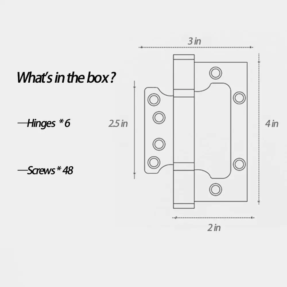 6 مفصلات أبواب غير نقر - سهلة التركيب، مفصلات أبواب من الفولاذ المقاوم للصدأ مقاس 4 × 3 بوصات - حركة سلسة وشديدة التحمل، فضي