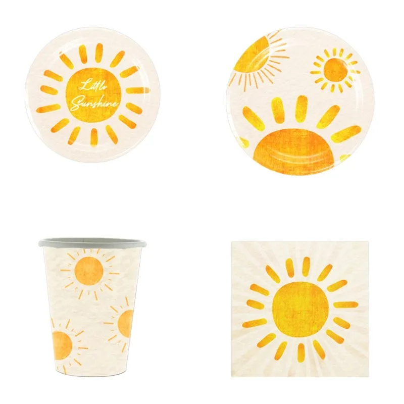 Cute The Sun Theme Children Birthday Decorations Party Disposable Tableware Paper Napkins Cups Plates Tablecloths Straw portable