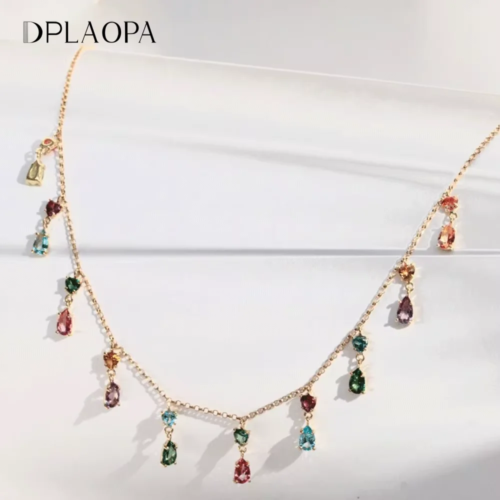 

DPLAOPA 925 Sterling Silver Gold Pearl Drop Rainbow CZ Zircon Choker Necllace 2022 Women Wedding Fine Jewelry Colorful