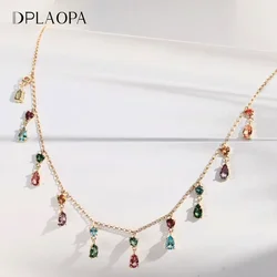 DPLAOPA 925 Sterling Silver Gold Pearl Drop Rainbow CZ Zircon Choker Necllace 2022 Women Wedding Fine Jewelry Colorful