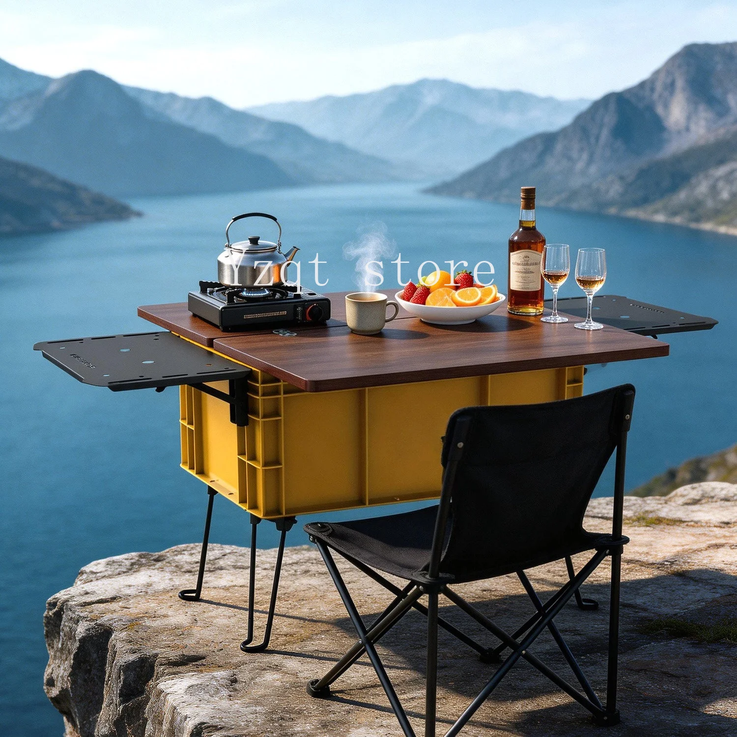 Portable trolley box camping folding table free cabin thickened storage box tea table