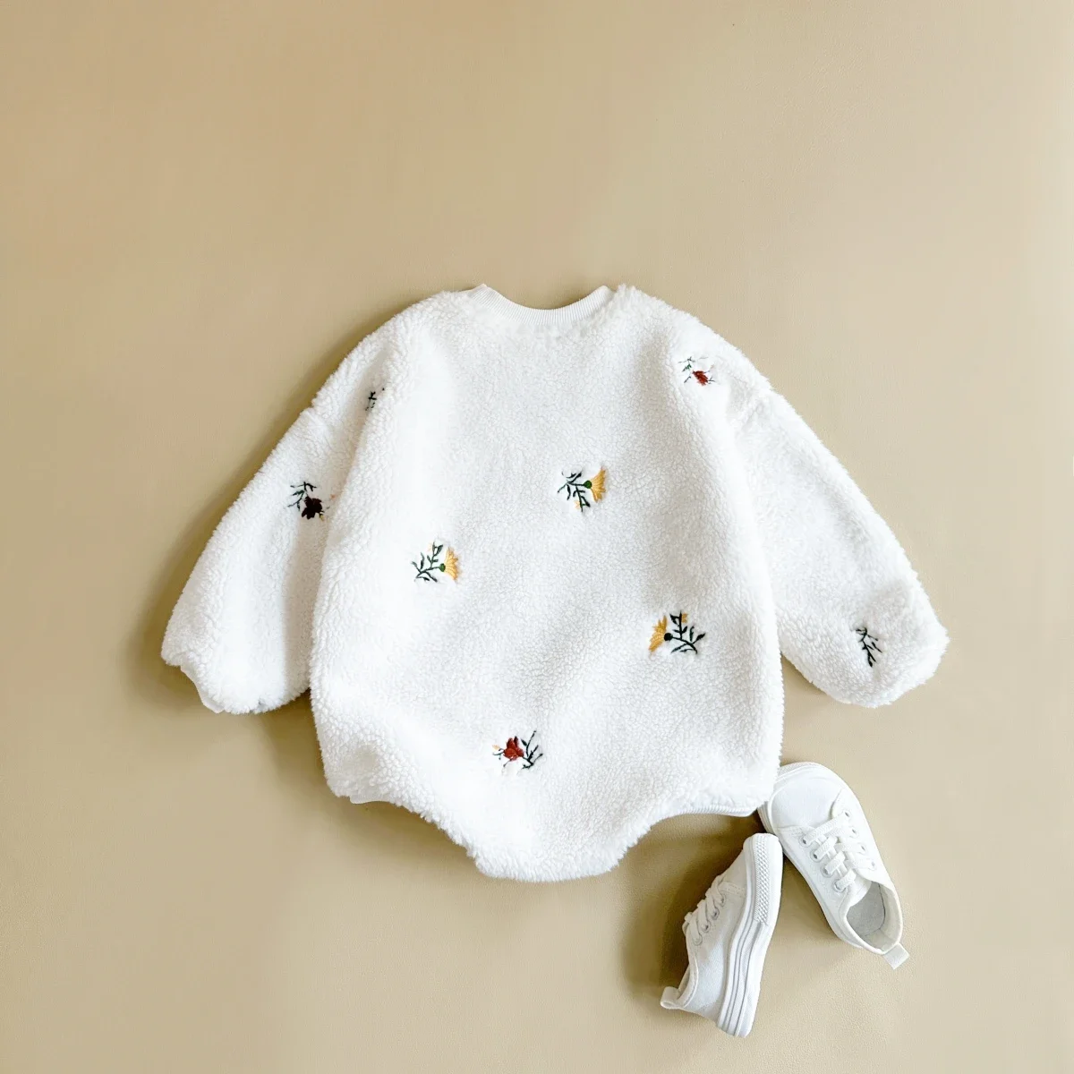 New Born Baby Items Baby Girl Clothes Romper Berber Fleece Flowers Embroidered Bodysuit Infant Thick Baby Boy Clothes Winter