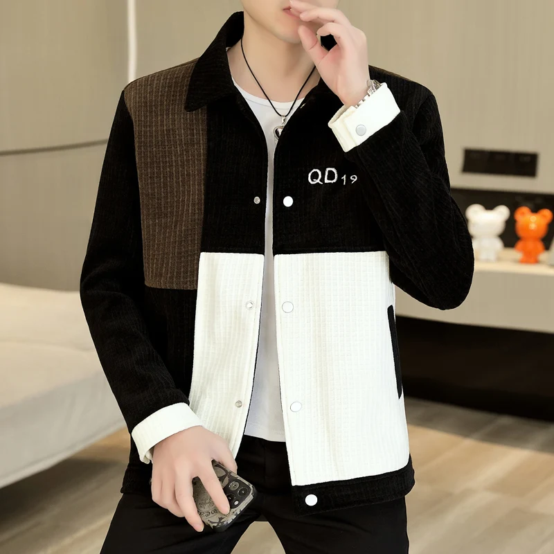 Fashion Lapel Button Spliced Pockets patchwork Coats Men's Clothing 2024 Spring Autumn New Loose Casual Tops Korean Jackets