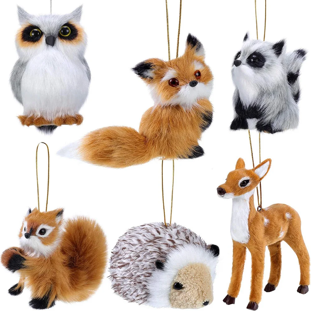 

6 Styles Plush Christmas Hanging Tree Ornaments Woodland Furry Animals Ornaments for Christmas Backpack Keychain Decoration