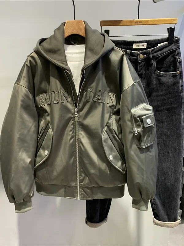 

Winter Men's ort Flight down Jaet Hooded ex Warmth Polyester Fiber Zipper Closure Casual Sle Thiened Du down