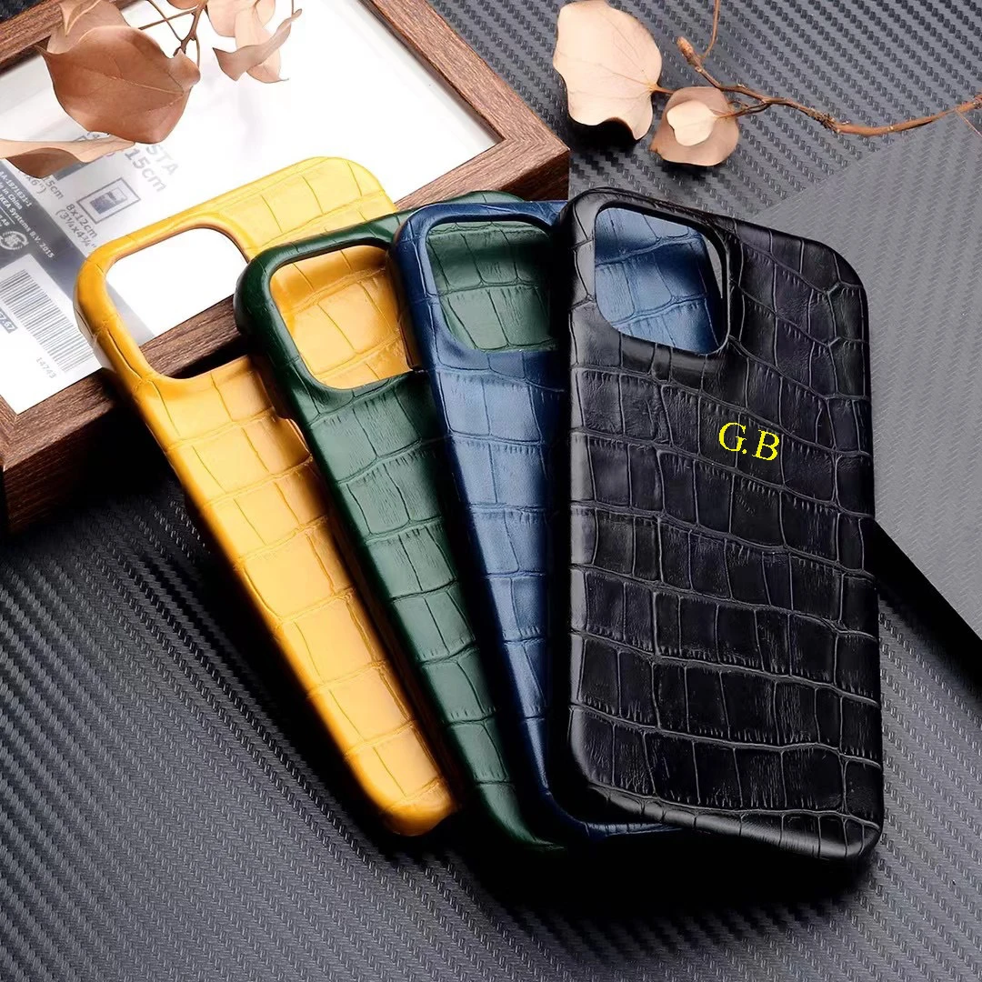 Custom Name Luxury Crocodile Leather Phone Case For Iphone 11 12 13 15Pro Max XR XS SE Personalization Letters DIY Back Cover