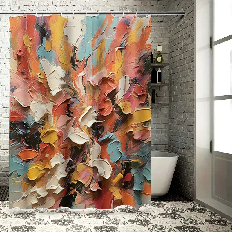 

Современная занавеска для душа с цветочным принтом, синяя, оранжевая, белая, черная ткань с принтом, декор для ванной комнаты, водонепроницаемые занавески для душа, украшение для дома Arti