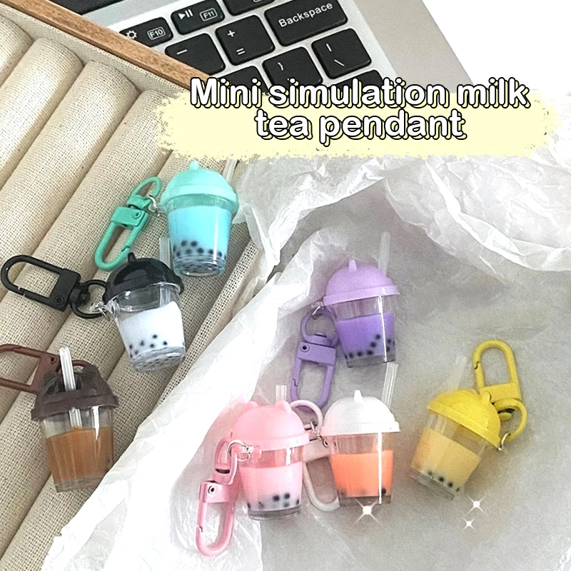 Cute Mini Pearl Milk Tea portachiavi ciondolo Cartoon Bear Hat Milk Tea Cup portachiavi coppia ornamenti zaino Charms Bag Decor Gifts