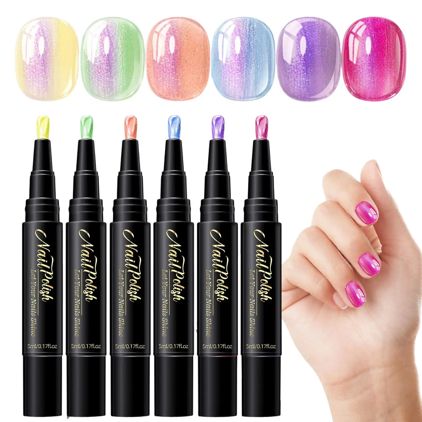 6-Color Water Base Nail Paint Pens Gel Pencil Quick Dry Nail Design Paint Pens Tools For Beginners Women Home Party Travel