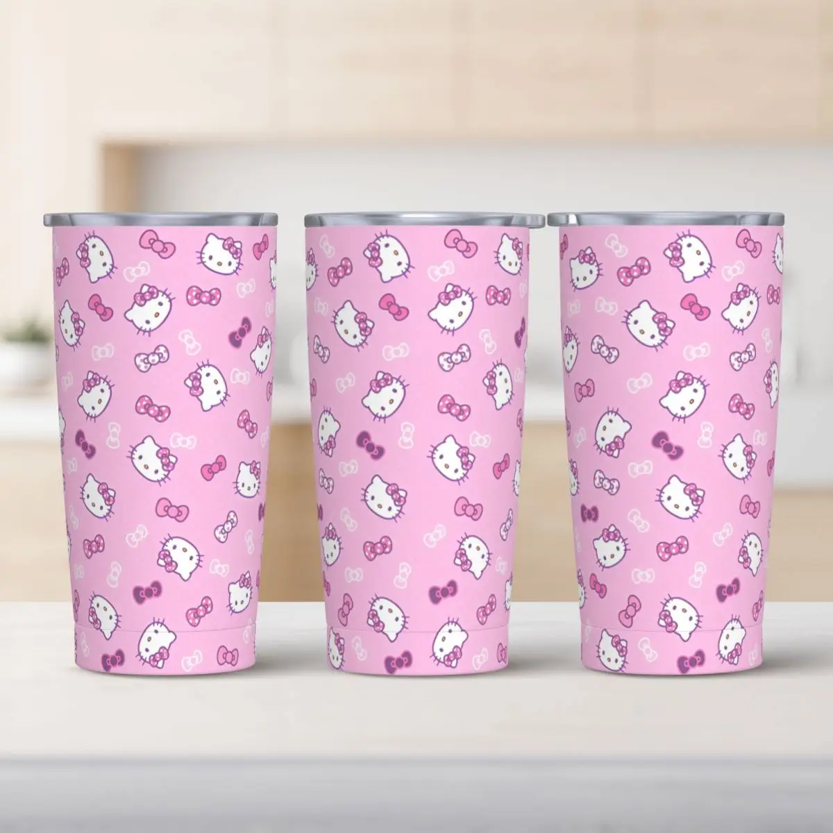 Stainless Steel Tumbler Hello Kitty Car Mugs With Straws Beach Cold Drink Water Bottle Insulated Large Capacity Coffee Mug