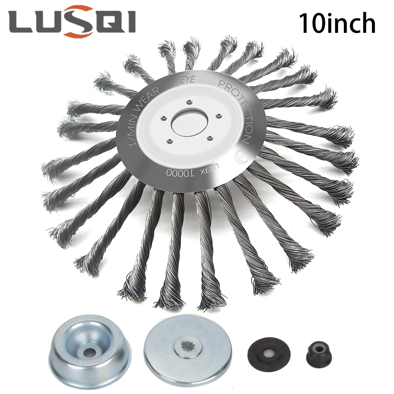 

LUSQI 10'' Steel Wire Wheel Grass Trimmer Head Garden Weeding Brush Replacement For Home Gasoline Brushcutter Removal Rust&Moss