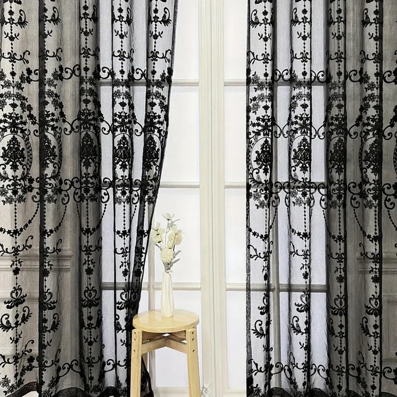 1pc Lace Floral Transparent Curtain, Elegant Home Decor Highlight, Perfect for Living Room & Bedroom, Adds Charm to Windows