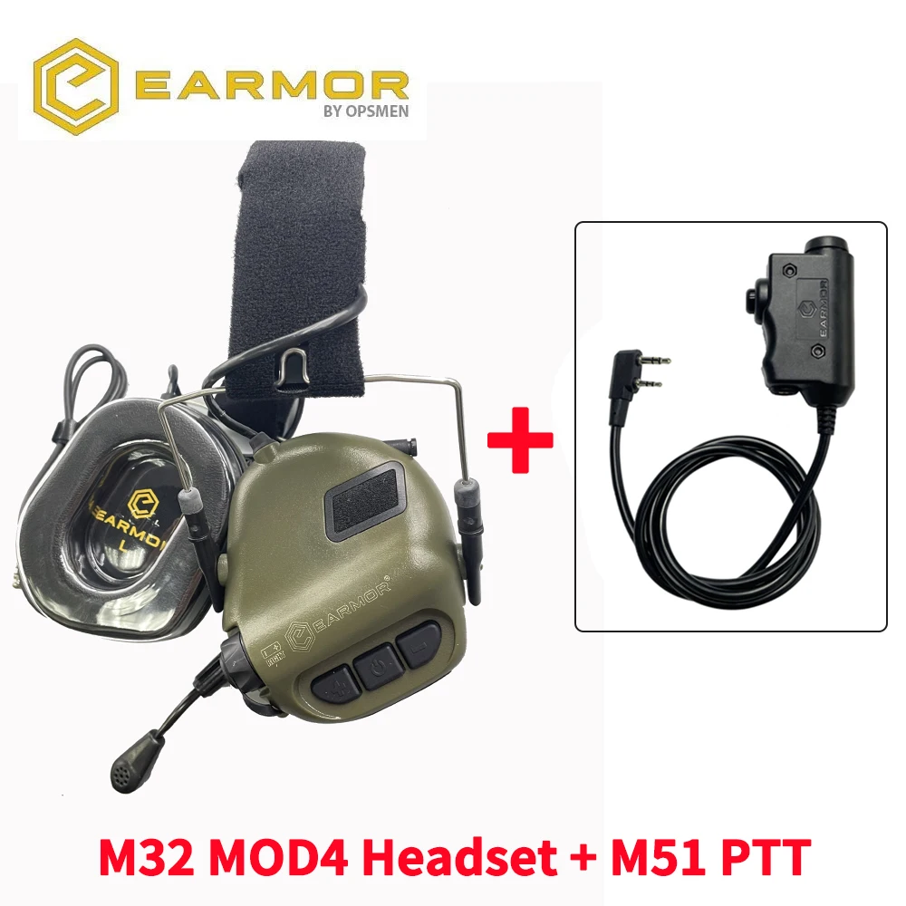 EARMOR M32 MOD4 Tactical Headset & U94 PTT Adapter Set Suitable for Baofeng Radio Communication Shooting Noise Clearance